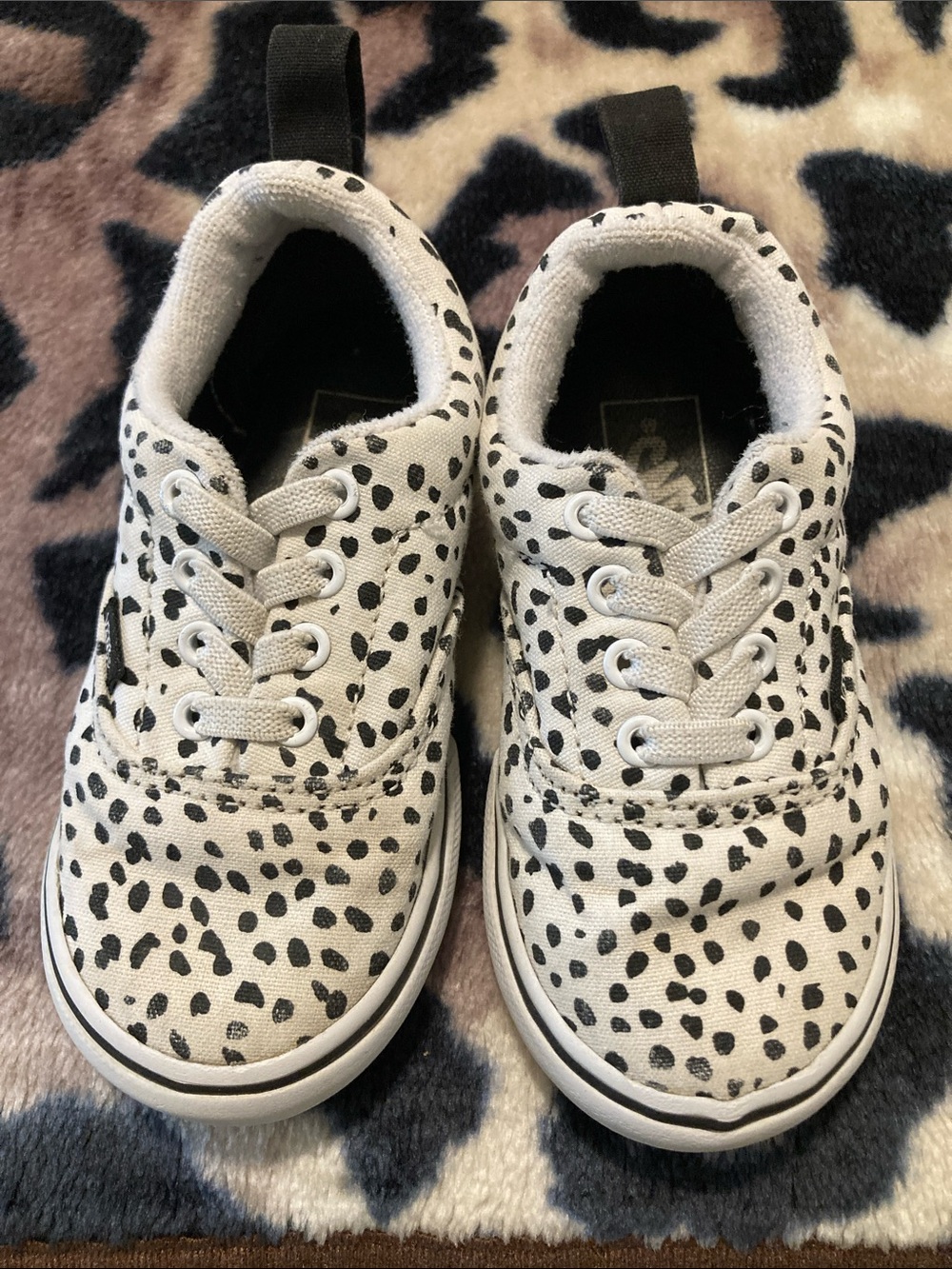 Vans Kids White Canvas Sneakers with Black Spot Print